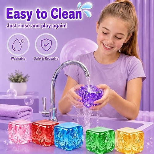 6PCS Stress Cube Squishy Stress Balls,Squishy Cube Filled with Glitter,(2.17in) Ice Cube Stress Balls for Adults Kids,Sensory Fidget Toys for Anxiety Stress Relief,Party Favors thumbnail 7