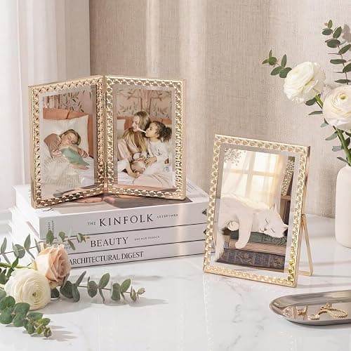 RICHFOCUS Gold 5x7 Floating Picture Frame for Photo 4x6 3.5x5 | 5 x 7 Metal Picture Frames with Double Glass for Tabletop|Modern Photo Frames Wedding|Home Decor thumbnail 7