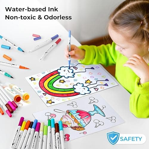 Ohuhu Markers for Adult Coloring Books No Bleeding 60 Colors Coloring Markers Water-based Dual Tips Fineliner & Brush Drawing Pens Art Pens for Kids Adults Sketch Journal - Maui - White thumbnail 4