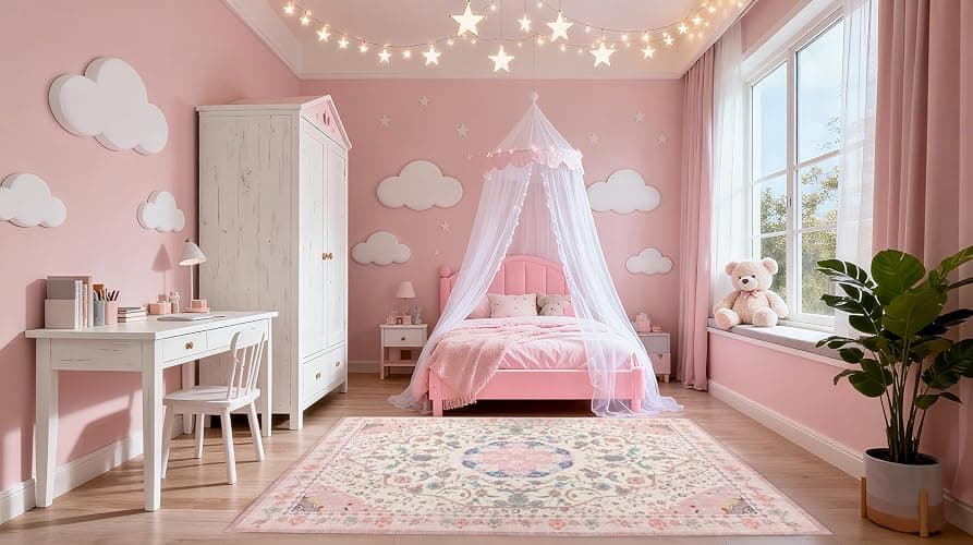auruge Area Rug - Vintage 5x7 Non-Slip Backing Area Rugs Light Pink Soft Faux Wool Carpet Foldable & Machine Washable Rugs for Living Room Bedroom Dining Room Nursery Home Office thumbnail 3
