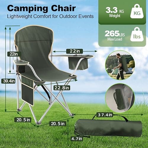 VTOY Folding Camping Chairs Durable 600D Oxford, Portable Outdoor Chair with Cooler Pouch, Cup Holder & Storage Pocket for Camping, Beach, Fishing thumbnail 2