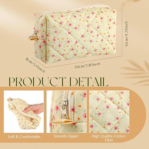 Paterr 10 Pcs Quilted Makeup Bag Bulk Cotton Floral Cosmetic Bag Women Girls Bridesmaid Gifts Cute Makeup Pouch Coquette Aesthetic Travel Toiletry Organizer(Classic Style,7.87 x 4.72 x 3.15 Inches) thumbnail 3