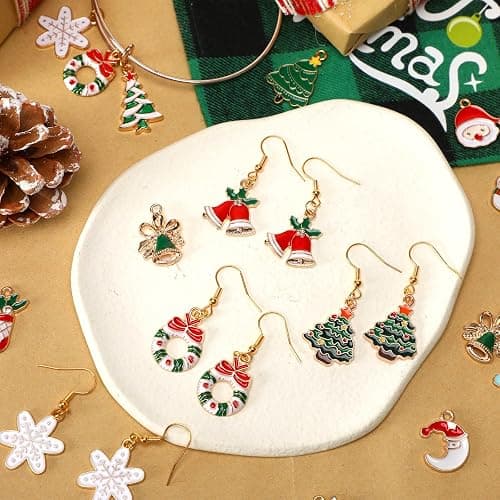 SANNIX 110Pcs 55 Pairs Christmas Charms Gold Enamel Jewelry Pendants for Xmas Earring Bracelet Necklace Craft Making thumbnail 4