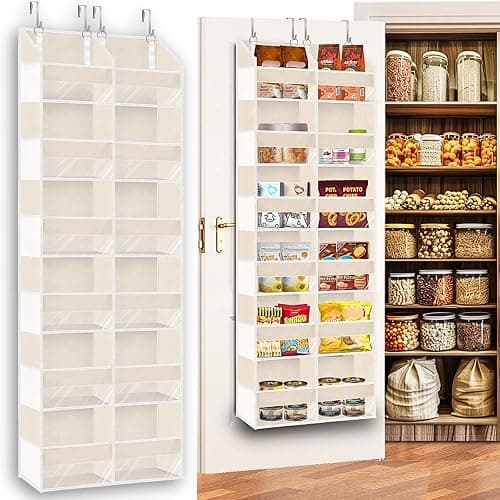 Ofiray-home Over the Door Organizer 6 Tiers, Extra Large Behind Door Storage of 12 Compartments,80 lbs Weight Capacity Hanging Storage Organizer with Clear Window Kids Toys, Shoes, Diapers,Beige - Image 1