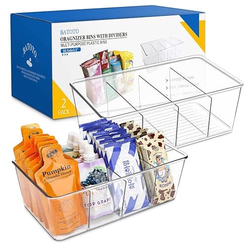 Batoto Pantry Organization and Storage Bins, Refrigerator Organizer Bins – Clear, Kitchen Organization and Storage with Dividers (2 Pack) - Image 1