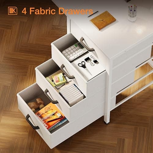 ODK Computer Desk with Drawers, 120 x 48 cm Office Desk with Storage & Headphone for Small Spaces, Reversible Small Study Table for Home Office, White thumbnail 4