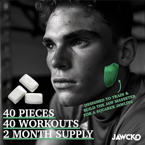 JAWCKO Ultra-tough Jawline Chewing Gum | Get a Stronger, Squarer Jawline | Mighty Mint Jaw Training Hard Gum | Chisel, Sculpt, Tone your Jaw | 15X Hardness | Facial Fitness Mewing Gum | 40 Pieces/Pack thumbnail 3