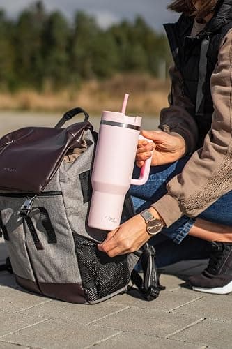 Milu Thermobecher 1,2L mit Strohhalm und Henkel – 48h Eis/24h kalt/12h heiß Edelstahl Tumbler 40oz mit Griff Isolierbecher to go Isolierflasche Trinkflasche doppelwandig isoliert (Blossom Pink, 1,2L) thumbnail 2