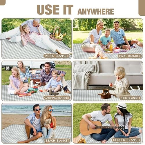 Picnic Blankets Outdoor Extra Large - 80"x80" Portable Waterproof Picnic Blanket, Machine Washable 3-Layer Foldable Park Mat with Sandproof Backing for Grass, Hiking, Travel, Concerts, Indoor (Green) thumbnail 8