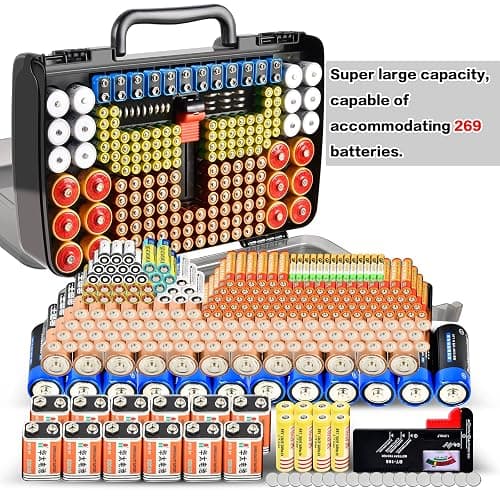 Aptbyte Battery Organizer Storage Holder Box Case with Tester- 269 Batteries Double-Sided Variety Pack, Holds AA AAA 4A C D Cell 9V 3V Lithium LR44 CR2 CR123 CR1632 18650 Button- Grey thumbnail 4