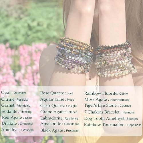 Farfume Beaded Bracelets for Women, Chakra Crystal 4mm Beads Gemstone Natural Stone Bead Spiritual Womens Jewelry Valentine's Day Gifts thumbnail 5