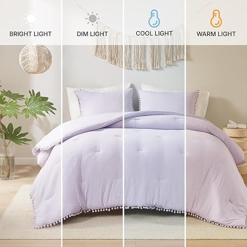 Codi Lavender Purple Boho Twin Comforter Set for Girls, Aesthetic Pom Fringe Design Cute Bedding, Soft Washed Microfiber Bed Sets, Lightweight Chic,1 Comforter & 1 Pillowcase thumbnail 2