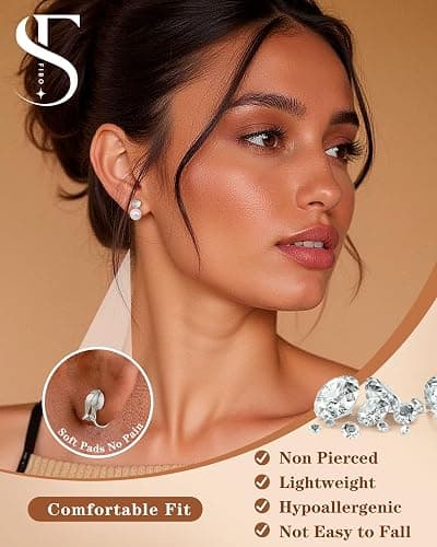 FIBO STEEL 10 Pairs Clip On Earrings for Women Non Pierced Ears CZ Pearl Knot Twist Chunky Hoop and Studs Earring Set Ear Clips Jewelry 14K Gold Plated thumbnail 3