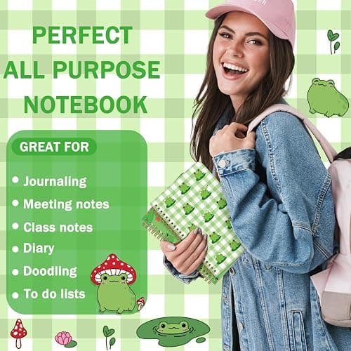 Resurhang 6 Pack A5 Frog Spiral Notebooks Preppy Journal Cute Aesthetic Hardcover Ruled Notebooks with Ballpoint Pens for Office School Day Classroom Prize Supplies, 5.5 x 8.3 Inch thumbnail 3