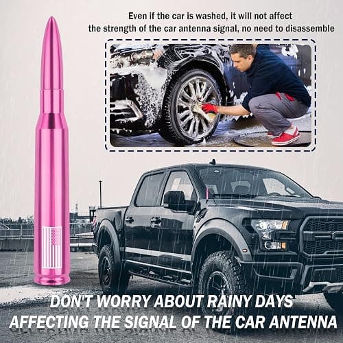 Upgrade American Flag Car Bullet Antenna,Truck Exterior Accessories Antenna Toppers Compatible with GMC,Chevy Silverado,Dodge,Ford,Jeep Antennas Replacement (Premium Pink - U.S. Flag) thumbnail 3
