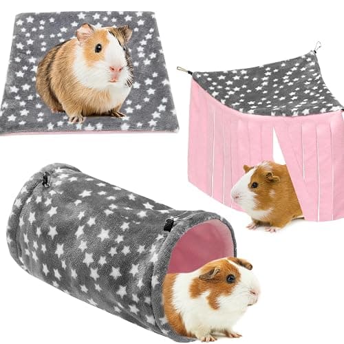 JVVGPET Guinea Pig Hideout, 3 Pack Soft Fleece Small Animal Tunnel Tube & Mat & Corner Hideout Cage Accessories for Guinea Pigs, Rabbit, Ferret, Chinchilla, Hedgehogs - Image 1
