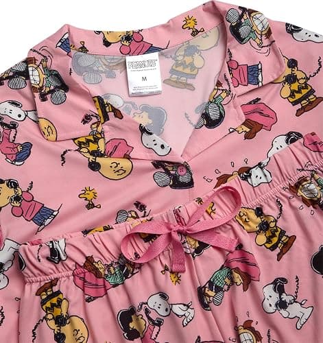 COCO BRANDS Peanuts Snoopy Womens Pajama Set - 2 Piece Short Sleeve Button Down Sleep Shirt and Pajama Shorts thumbnail 3