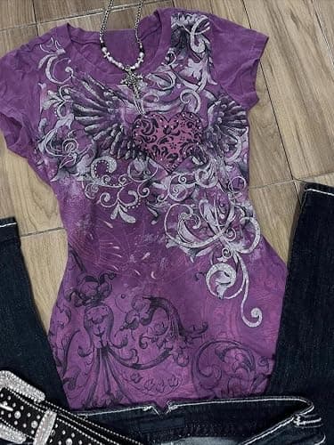 Emo Grunge Shirts Y2k Goth Short Sleeve Tops 2000s Harajuku Fashion Mcbling Vintage Graphic Streetwear Women Tops thumbnail 3