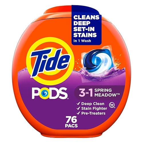 Tide PODS laundry detergent pacs, 3-in-1 Stain Remover, Odor Fighter, Color Protector, 76 Count, HE compatible, Spring Meadow Scent - Image 1