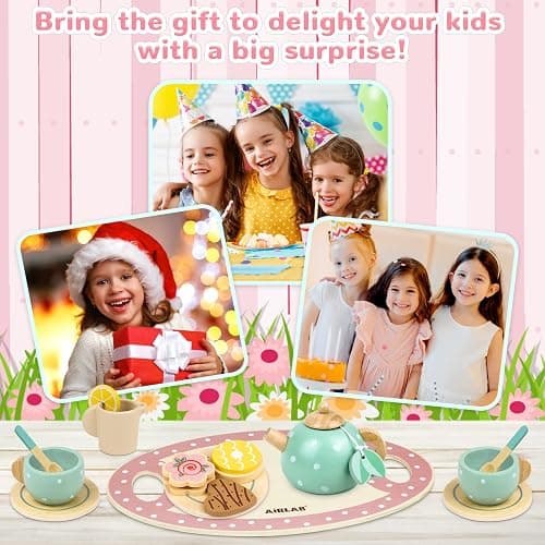 Wooden Tea Set for Little Girls Play Food Pretend Play Kitchen Accessories for 3 4 5 Years Old Girls and Boys Toddler Princess Tea Time Party Food Toys thumbnail 8