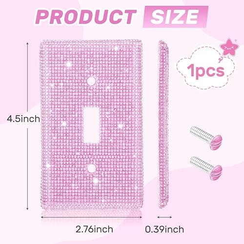 Bling light Switch Cover Plate,Decorativedecorative Light Switch Covers,Silver Pink Shiny Wall Plate Cover,Shiny Rhinestones Single Light Decorative Cover for Bedroom Accessories Home Decor (Pink) thumbnail 2