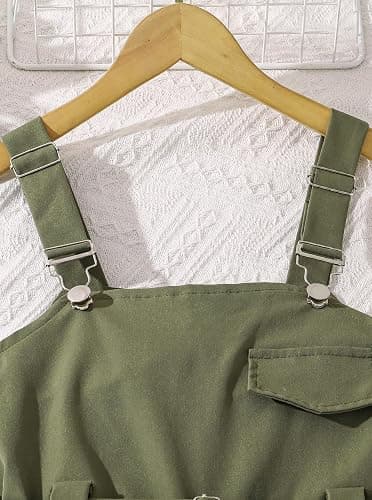 Hilinker Girl's 2 Piece Outfits Overalls Short Sleeve Top and Cargo Jumpsuit Set with Pockets 7-14 Years thumbnail 5