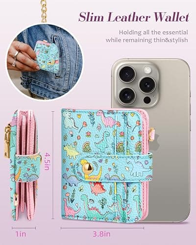 Bistup Wallet for Women Cute Small Card Wallet Genuine Leather Rfid with Keychain for Ladies Teen Girls Female Girly Aesthetic Little Animal Unique Kawaii Pretty Modern Bifold Credit Card Holder thumbnail 2