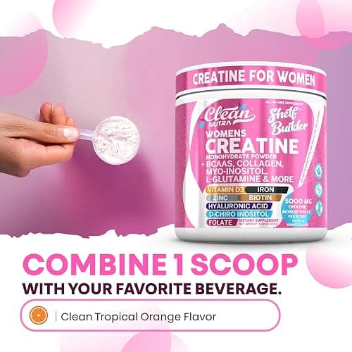Creatine for Women | Creatine Monohydrate + BCAA Powder Myo-Inositol Collagen Biotin Hyaluronic Acid Folate L Glutamine Vitamin D3 Iron Zinc D-Chiro-Maca Digestion Shelf Builder by Clean Nutra thumbnail 8