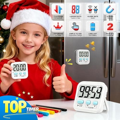 Antonki 2 Pack Digital Timer for Kids, Magnetic Countdown Kitchen Timers for Cooking, Egg, Classroom, Teacher, Exercise, Study, Oven - Battery Included thumbnail 2