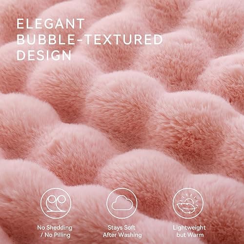 Smoofy Faux Rabbit Fur Throw for Couch - Blush Pink Bubble Blanket 50"x60" | Fluffy Plush Fuzzy Throw for Sofa & Bed, Super Soft Cozy Comfort Blanket, Luxury Aesthetic Pink Decor Gift for Women thumbnail 8