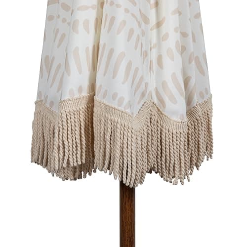 BEACH STATE Summerland 6.5 Feet Beach Umbrella with Fringe - Patio Umbrella - Outdoor Umbrella - UV50+ Sun Protection - Laguna Print in Driftwood thumbnail 9