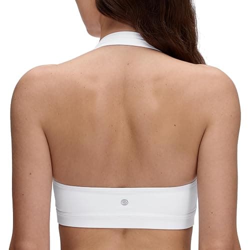 CRZ YOGA Butterluxe Halter Sports Bras for Women - Scoop Neck Padded Open Back Yoga Crop Gym Tops Low Impact - Image 1