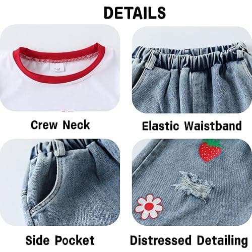 Azmxynol Tween Girl Clothes Short Sleeve Top + Butterfly Design Jeans 2 Pieces Spring Summer Outfit Set, Size 6-14 Years thumbnail 6