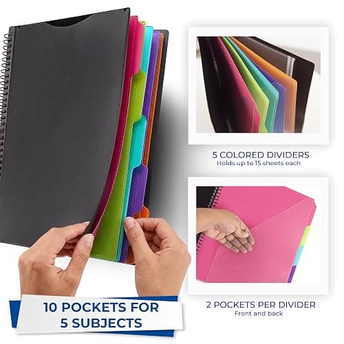 Samsill Spiral Folder Organizer - 5 Dividers & 10 Pockets with Zipper Pouch, Multi Pocket Color Cordinated Folder Binder with Customizable Tabs, Document Organizer (Fashion) thumbnail 4