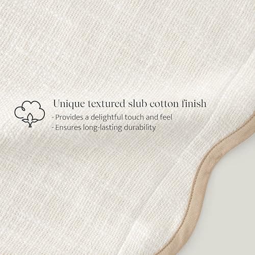 Double Stitch Scalloped Throw Pillow Covers - 100% Cotton Set of 2 Decorative Boho Pillow Covers 20 x 20, Made in India, Square Cushion Case, Modern Home Decor for Couch Sofa Living Room, Cream - Cream - 20" x 20" (Pack of 2) thumbnail 3