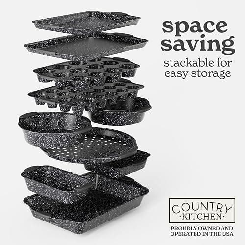 Country Kitchen Nonstick Stackable Bakeware Set - Durable, Easy Release Baking Set, Black, 10 Pcs - Black - 10 Pcs thumbnail 7