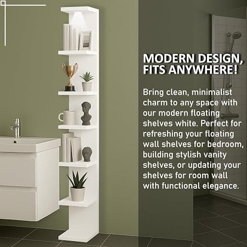 Home Stuff Wall Shelf Unit, 11 3/4x74 3/4,Use Fixing Devices Suitable for The Walls in Your Home, 7 Tier Vertical Lack Wall Shelves, Column Shelf Organizer & Storage for Bedroom(2 x White with LED) thumbnail 7