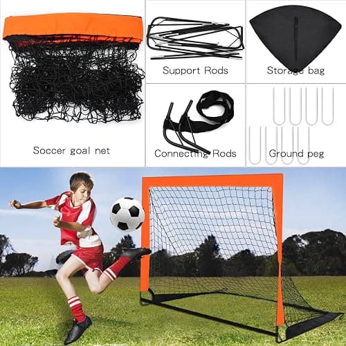 Theresduet 2 Pack 4’ x 3’ Size Portable Kid Soccer Goals for Backyard, Indoor and Outdoor Pop Up Soccer Goals, Orange, Theresduet thumbnail 3