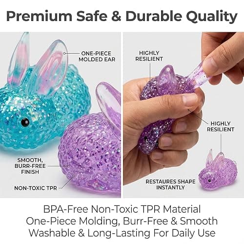 Cute Blue Squishy Bunny Sugar Stress Balls Fidget Toys Easter Basket Stuffers, Soft Glitter Bunny Animal Sugar Stress Ball Squeeze Toy for Kids, Fun Sensory Gifts for for Kids Boys Party Favors thumbnail 5