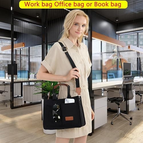 ZHMO Canvas Tote Bag for Women,Women's Bags Crossbody Bags Work Laptop Tote Bag Large Handbags Purse for Travel Nurse Teacher thumbnail 3