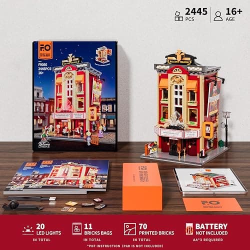 FUNWHOLE Balcony-Theatre Lighting Building-Bricks Set - City Town Creator House LED Light Multi-Form Modular Collectible Display Kit 2445 Pcs for Adults and Movie Lovers thumbnail 7
