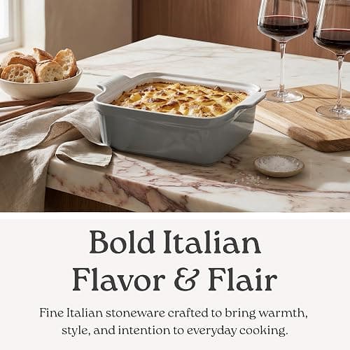 ROSSALLINI Stoneware Casserole Dish Bakeware with Lid | Covered Square Dinnerware | Medium 2 Quart, [Sage Green] thumbnail 2
