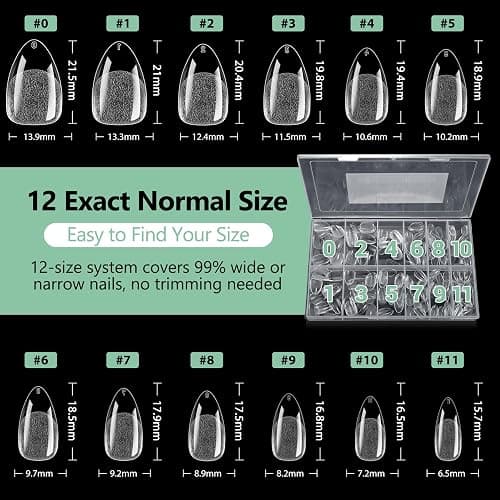 Short Almond Nail Tips, 216pcs Soft Acrylic Fake Nails Gel Nail Tips, Full Cover Pre-Shaped Matte Clear Press on Nails for Extension, Diy at Home Manicure 12 Sizes thumbnail 6