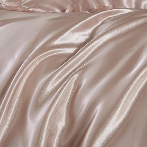 Silk Like Satin Bedding Queen Light Pink Duvet Cover Set Soft Silky Ruffle Comforter Cover Sexy Hotel Silky Bedding Sets 1 Duvet Cover 2 Pillowcases (Queen, Light Pink) thumbnail 8