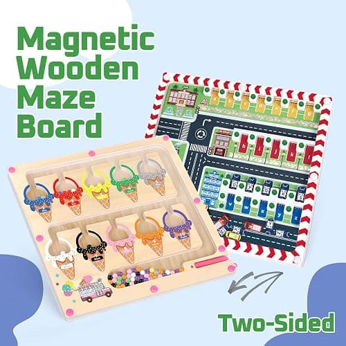 2 in 1 Magnetic Color and Number Maze,Alphabet Maze,Montessori Toy for 3-6 Years Old,Wooden Magnet Balls Puzzles,Toddler Busy Board Game,Preschool Learning Activities,Christmas & Birthday Gift for Kid thumbnail 3