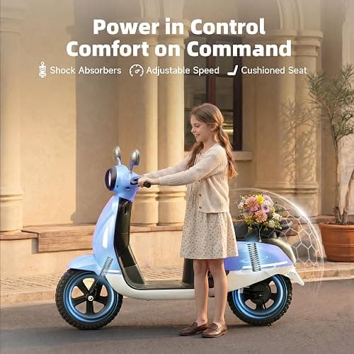 24V Electric Bike for Kids, Speed up to 10MPH, Electric Moped Scooter | Electric Motorbike with 12'' All-Terrain Tires, 250W Brushless Motor, LED, Battery Powered Ride on Toy for Girls Boys-Rose thumbnail 6