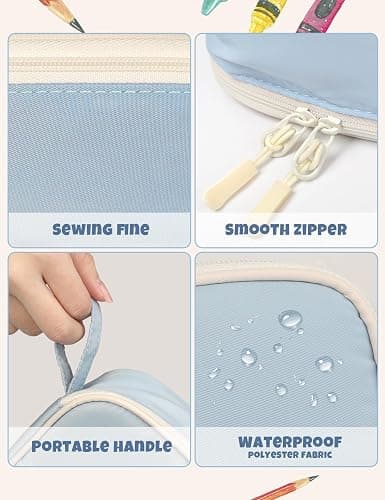 SUNEE Cute Pencil Case, Aesthetic Pen Pouch, Colored Large Pencil Bag with Zipper, Kawaii Stationery Storage and Organizer, School Supplies for Teen and Adult Girls, Blue thumbnail 6