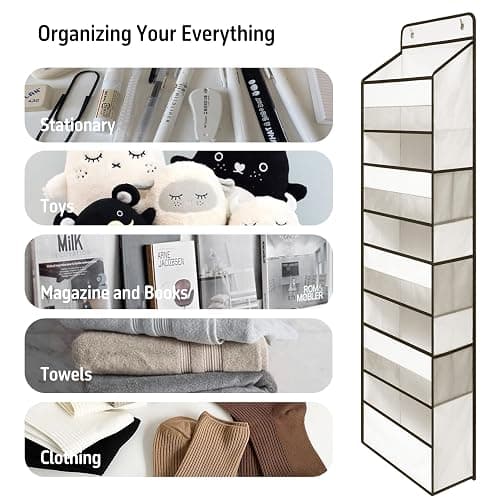 TYMENSH Over Door Organizer with 5 Large Pockets, Heavy Duty Hanging Organizer Storage, Closet Bathroom Nursery Bedroom Dorm, Toys Cosmetics Sundries and Baby Essentials, White thumbnail 6
