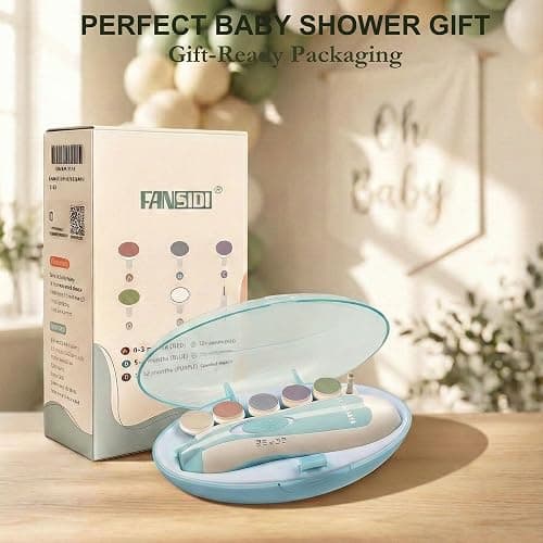 Fansidi Baby Nail Trimmer Electric, Easy & Safe Nail File for Newborn Infant Toddler, Whisper-Quiet Nighttime Use, 4-Stage Age-Matched Grinding Heads, LED Light, 18-Piece Kit, Blue, Baby Shower Gift thumbnail 8