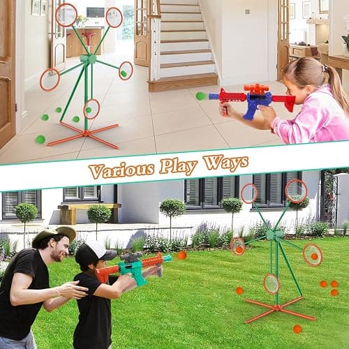 Marlrin Shooting Games Toys for Age 5 6 7 8 9 10+ Year Old Boys, Kids Toy Sports & Outdoor Game with Moving Shooting Target & 2 Popper Air Toy Guns & 24 Foam Balls, Gifts for Boys and Girls thumbnail 3